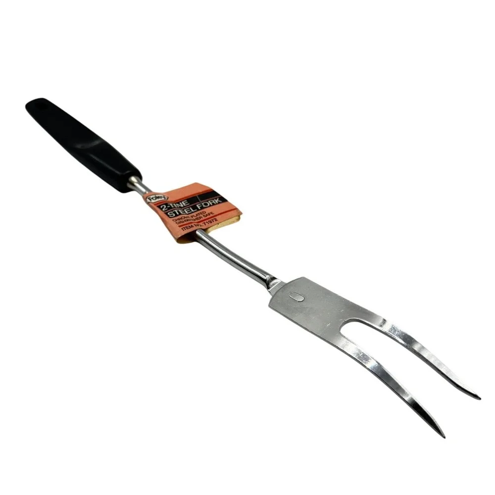 NWT‎ Vintage Foley 2-Tine Steel Meat Fork Chrome Plated Black Handle USA 71972